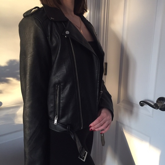 Love tree faux leather jacket with zipper pockets. - Picture 2 of 4